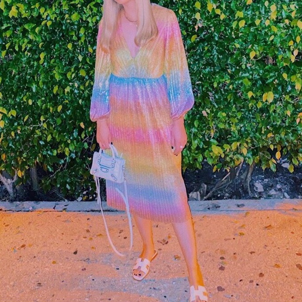 🆕 ASOS Pleated Glitter Rainbow Midi Tea Dress 🌈